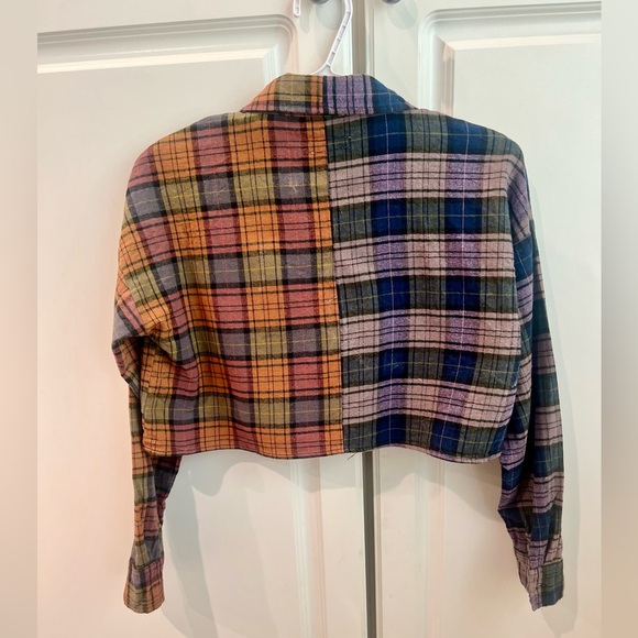 RSQ Womens Plaid Spliced Cropped Flannel Size Small - Picture 4 of 6
